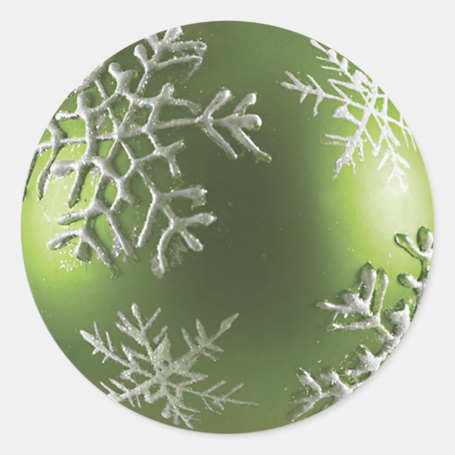 Adesivo Redondo Ornamento Verde com Sticker Snowflakes (Frente)