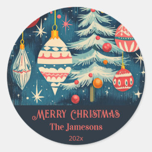 Adesivo Redondo Ornamentos De Árvores De Natal Retro Diversos