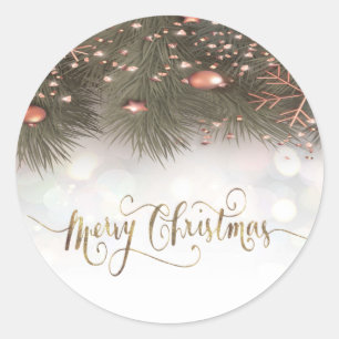 Adesivo Redondo Ornamentos de Pine Tree Feliz Natal
