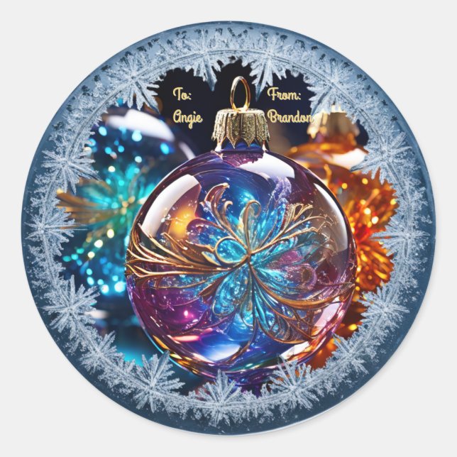 Adesivo Redondo Ornamentos De Vidro Personalizáveis Na Moldura Do  (Frente)