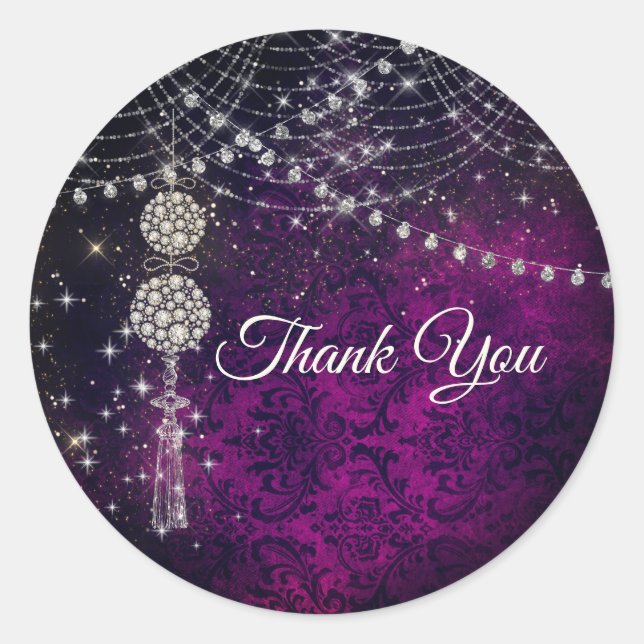 Adesivo Redondo Ornamentos do monograma magenta roxa (Frente)