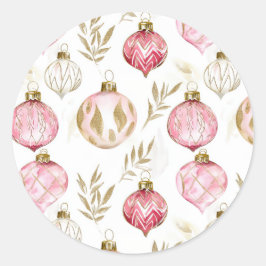 Adesivo Redondo Ornamentos Dourados de Natal Rosa