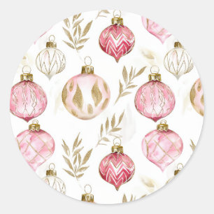 Adesivo Redondo Ornamentos Dourados de Natal Rosa