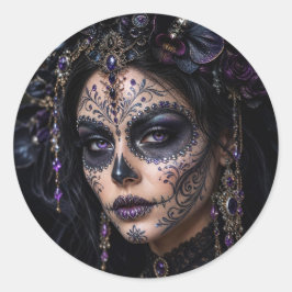 Adesivo Redondo Orquídea Âmbar Calavera – Caveira de Açúcar Gótica