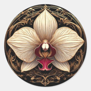 Adesivo Redondo Orquídea Dourada 🌿 Botânica Floral de Luxo