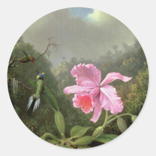 Adesivo Redondo Orquídea e colibris de Martin Johnson Heade