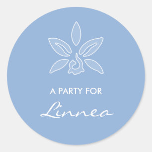 Adesivo Redondo Orquídea Elegante Flor Azul Pó Simples Com Nome