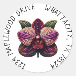 Adesivo Redondo Orquídea Roxa com Endereço de Devolução