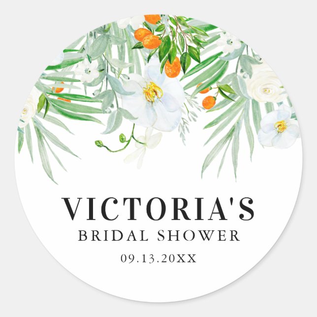 Adesivo Redondo Orquídeas Aquarelas e Kumquats Chá de panela Flora (Frente)