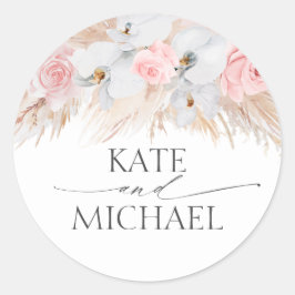 Adesivo Redondo Orquídeas Brancas e Casamento Rosa Pampas