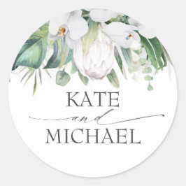 Adesivo Redondo Orquídeas Brancas e Granja Tropical King Protea