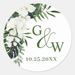 Adesivo Redondo Orquídeas Brancas Elegantes Casamento Floral Boêmi