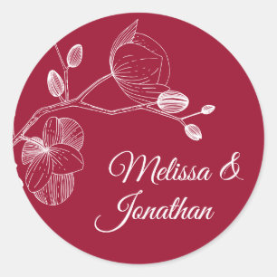 Adesivo Redondo Orquídeas elegantes casamento floral moderno rom