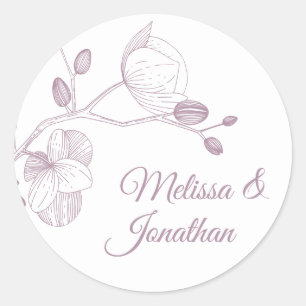Adesivo Redondo Orquídeas elegantes casamento floral moderno rom