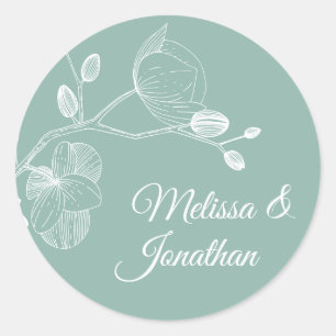 Adesivo Redondo Orquídeas elegantes casamento floral moderno rom