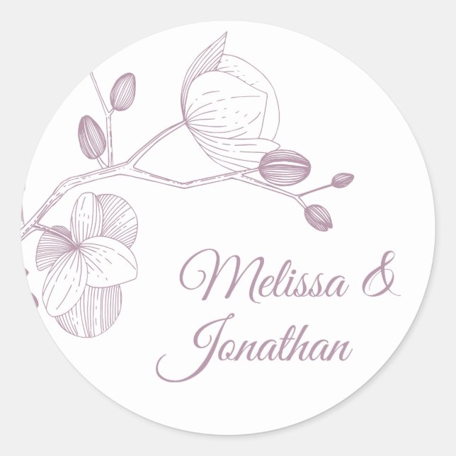 Adesivo Redondo Orquídeas elegantes casamento floral moderno român (Frente)