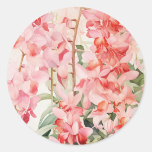 Adesivo Redondo Orquídeas em Cascata Floral Havaiana Vintage