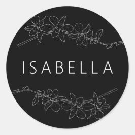 Adesivo Redondo Orquídeas Nome Personalizado Floral Mínimo Saumon