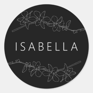 Adesivo Redondo Orquídeas Nome Personalizado Floral Mínimo Saumon