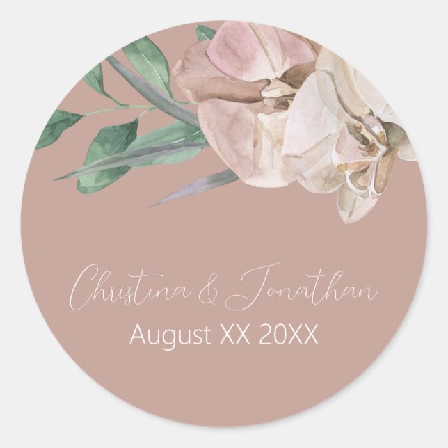 Adesivo Redondo Orquídeas Românticas de Aquarela com Pincel Empoei (Frente)