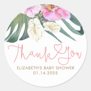 Adesivo Redondo Orquídeas Rosa Anthuris Tropicais Obrigado