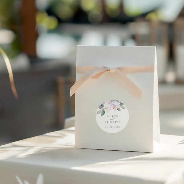 Adesivo Redondo Orquídeas Roxas Elegantes e Casamento Verde (Elegant Purple Orchids & Greenery Wedding Classic Round Sticker)