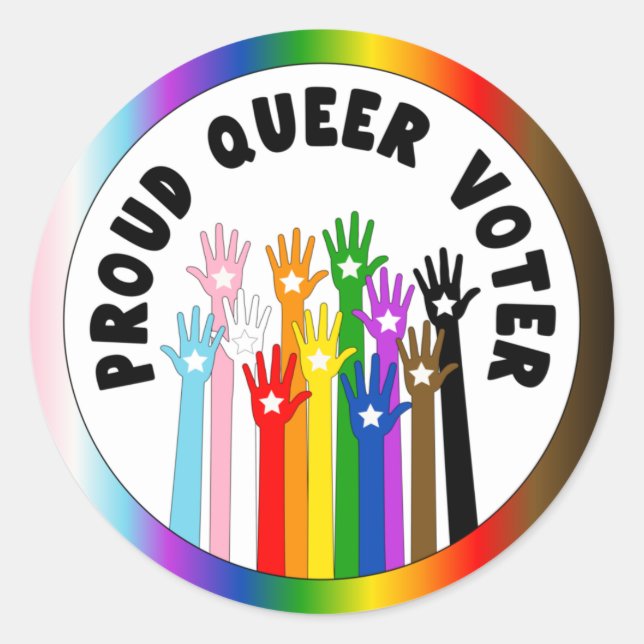 Adesivo Redondo Ortod Queer Voter mãos arco-íris (Frente)
