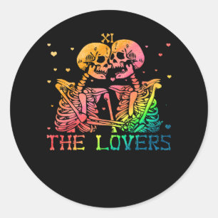 Adesivo Redondo Os Amantes Tarot Rainbow Skeleton Gay LGBT
