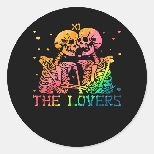 Adesivo Redondo Os Amantes Tarot Rainbow Skeleton Gay LGBT (Frente)