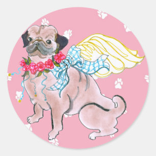 Adesivo Redondo Os Anjos de Gulliver Rosebud Pug Sticker
