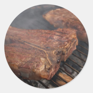 Adesivo Redondo Os bifes que grelham o assado grelham a carne