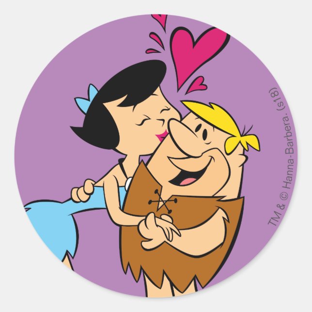 Adesivo Redondo Os Flintstones | Betty Kissing Barney (Frente)