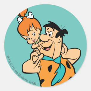 Adesivo Redondo Os Flintstones   Fred & Pebbles Flintstone