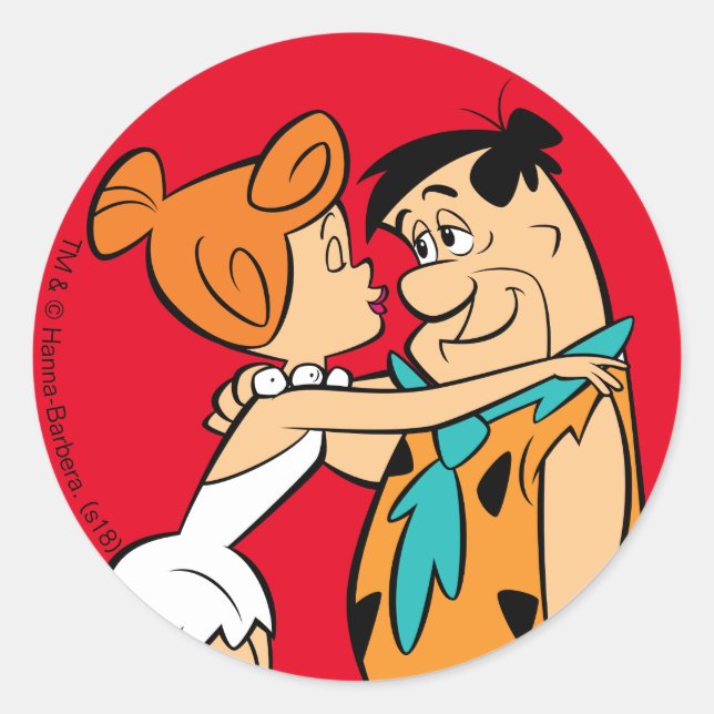 Adesivo Redondo Os Flintstones | Wilma Kissing Fred (Frente)