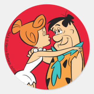 Adesivo Redondo Os Flintstones   Wilma Kissing Fred