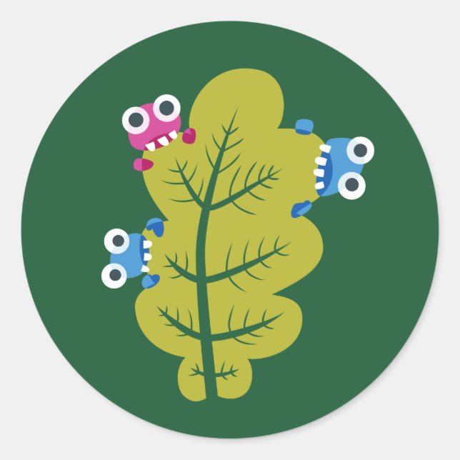 Adesivo Redondo Os insetos bonitos comem a folha verde (Frente)