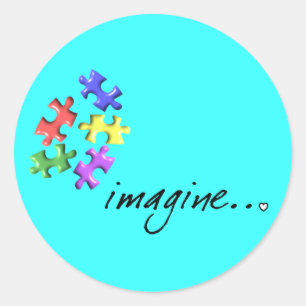 Adesivo Redondo Os presentes do apoio do autismo "imaginam" o