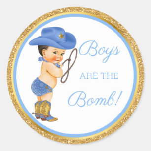 Adesivo Redondo Os rapazes são a Bomba! Bath Cowboy Gift Etc Blue