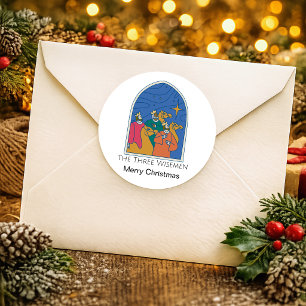 Adesivo Redondo Os Três Reis Magos Feliz Natal