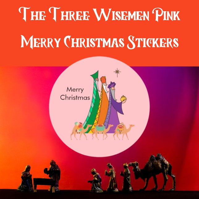 Adesivo Redondo Os Três Sábios Rosa De Natal (The Three Wisemen Pink Christmas Classic Round Sticker)