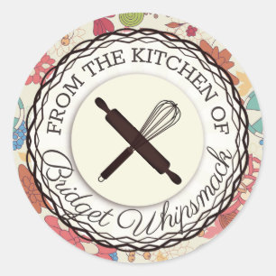 Adesivo Redondo Os utensílios cozinheiros sussurram da cozinha do