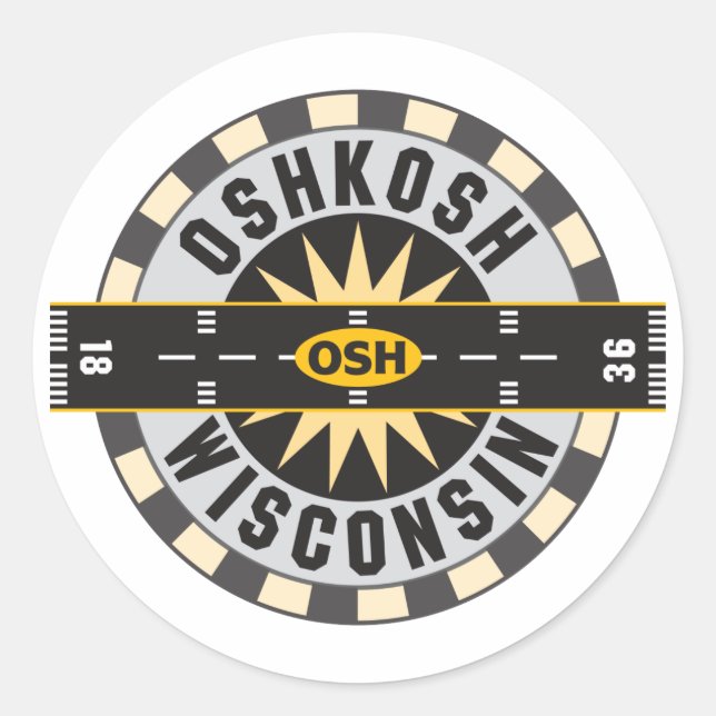 Adesivo Redondo Oshkosh, aeroporto WI OSH (Frente)