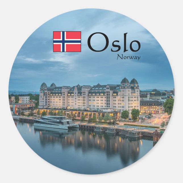Adesivo Redondo Oslo Noruega Souvenir (Frente)