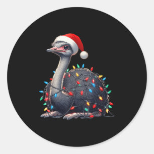 Adesivo Redondo Ostrich Christmas Luzes Engraçadas Santa Hat Feliz