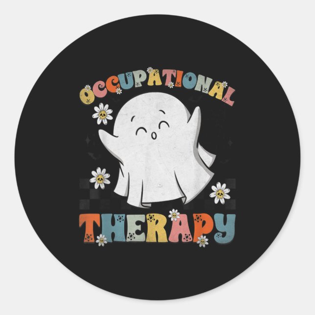 Adesivo Redondo Ot Occupational Therapy Halloween Retro Ghost Ot H (Frente)