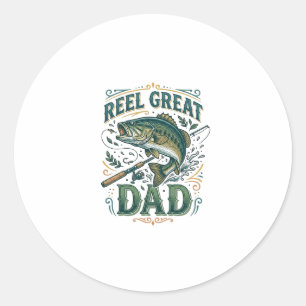 Adesivo Redondo Ótimo Pai de Carrete Vintage Camisa de Pesca Desig