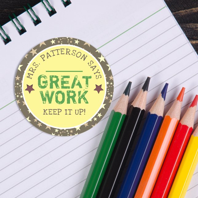 Adesivo Redondo Ótimo Trabalho | Professores Personalizados (Great Work | Personalized Teachers Classic Round Sticker)