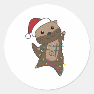Adesivo Redondo Otter Christmas Snow Winter Animals Otter