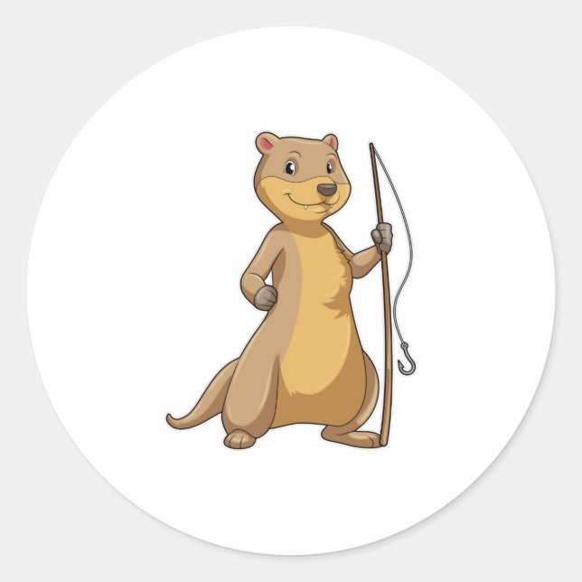Adesivo Redondo Otter como pescador com barra de pesca (Frente)