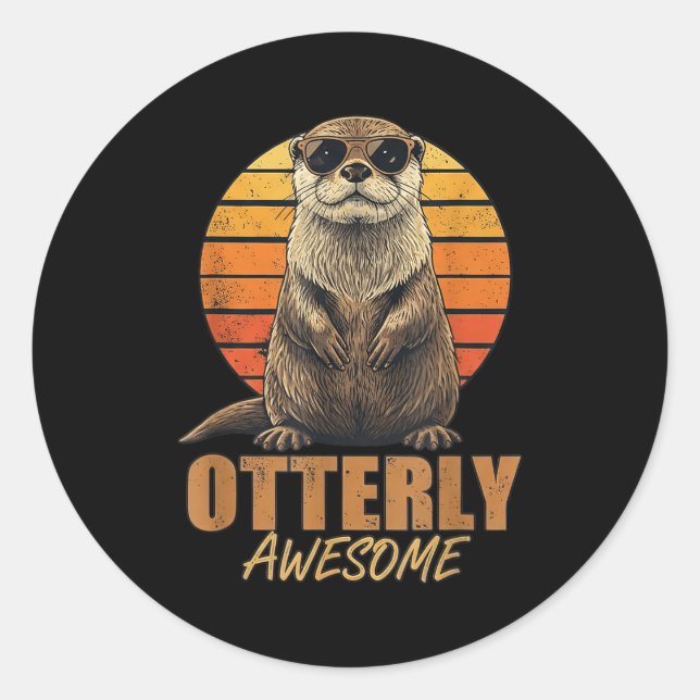 Adesivo Redondo Otterly Awesome Retro Sunset Sea Otter Lover Graph (Frente)